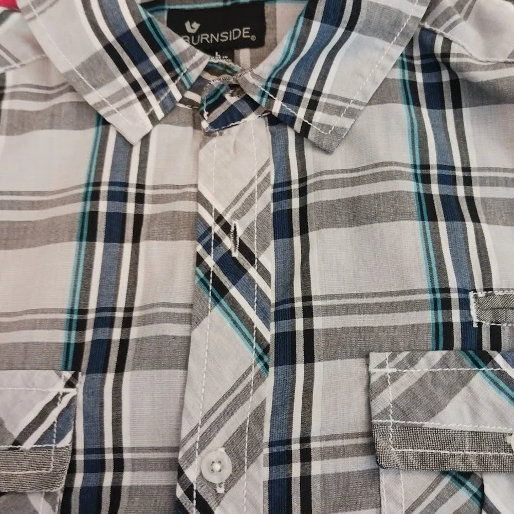 Burnside Cowboy Button Down Front Pockets Size Large White Blue Gray Cotton Poly